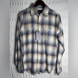 Ben Sherman Blue and Cream Plaid Casual Button-Down Shirt